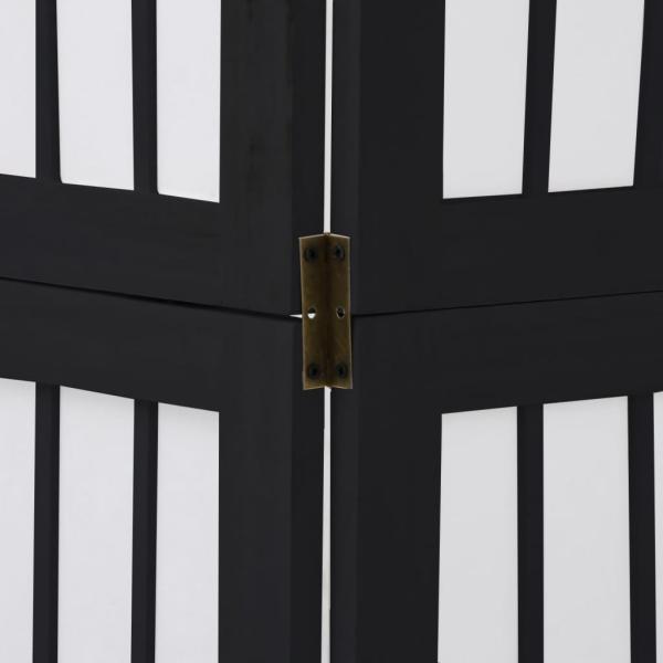 3-tlg. Paravent Schwarz Massivholz Paulownia