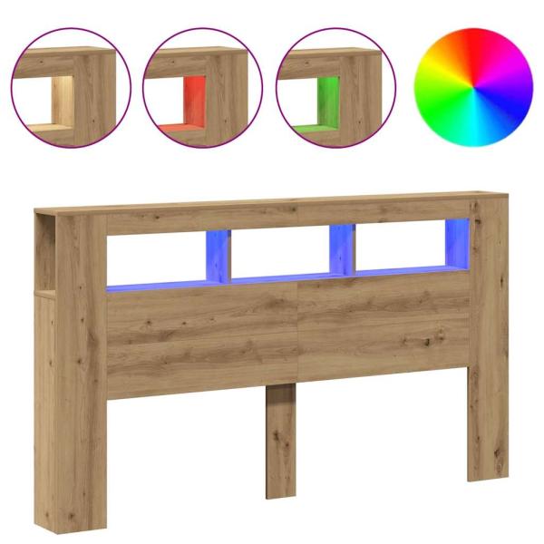 LED-Kopfteil Artisan-Eiche 180x18,5x103,5 cm Holzwerkstoff