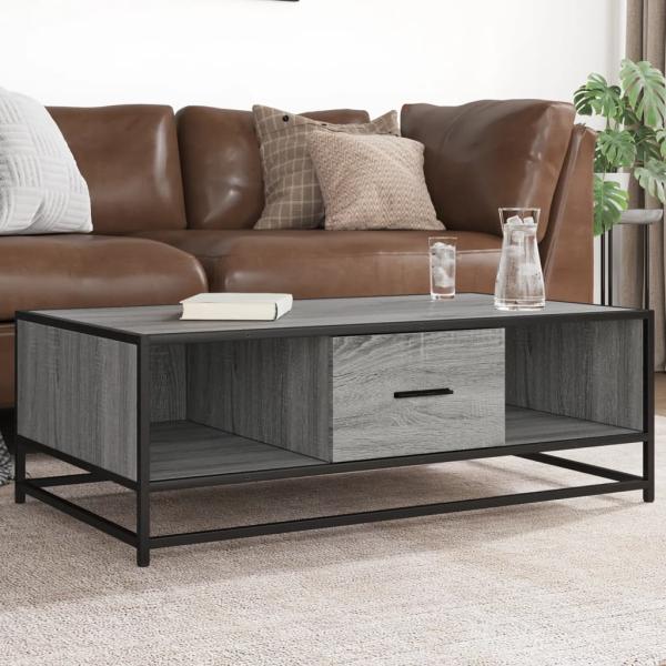 ARDEBO.de - Couchtisch Grau Sonoma 100x57x35 cm Holzwerkstoff und Metall