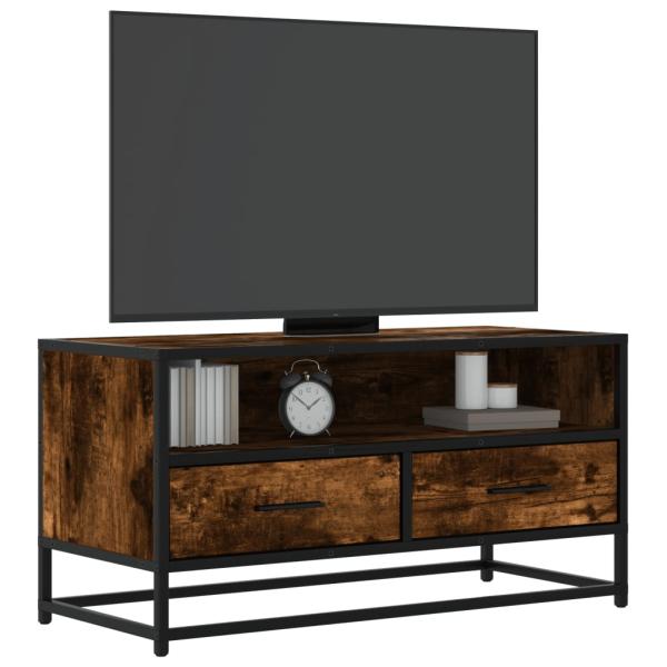 ARDEBO.de - TV-Schrank Räuchereiche 80x34,5x40 cm Holzwerkstoff und Metall