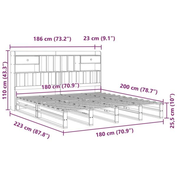 Massivholzbett mit Regal ohne Matratze 180x200 cm Kiefernholz