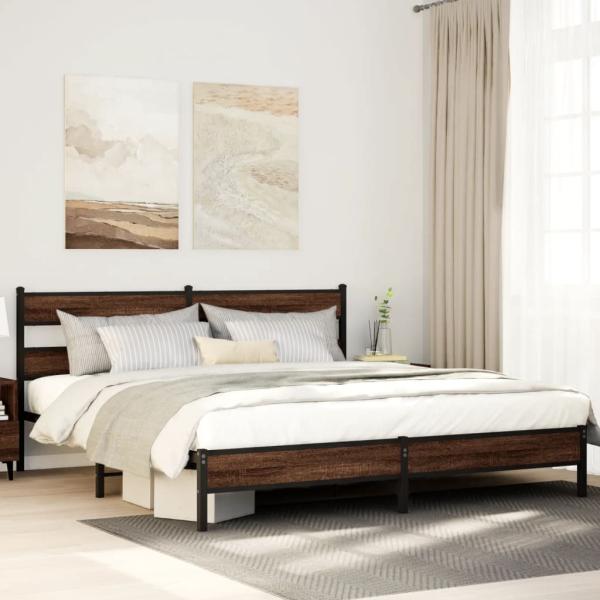 ARDEBO.de - Metallbett ohne Matratze Braun Eichen-Optik 193x203 cm