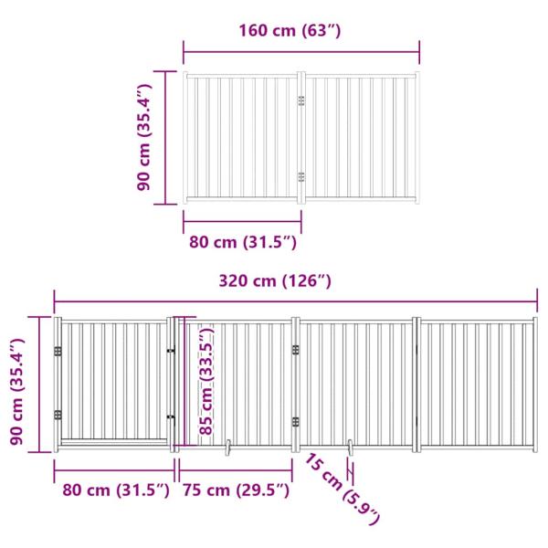 10-tlg. Hundetor mit Tür Faltbar 800 cm Pappelholz