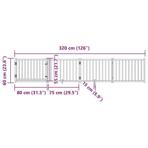 4-tlg. Hundetor mit Tür Faltbar Weiß 320 cm Massivholz Tanne