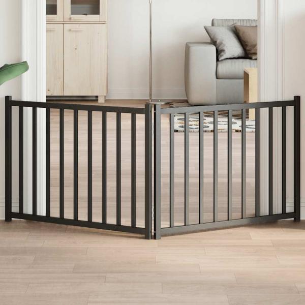 ARDEBO.de - 2-tlg. Hundetor Faltbar Schwarz 160 cm Massivholz Tanne
