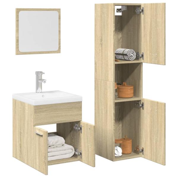 ARDEBO.de - 3-tlg. Badmöbel-Set Sonoma-Eiche Holzwerkstoff