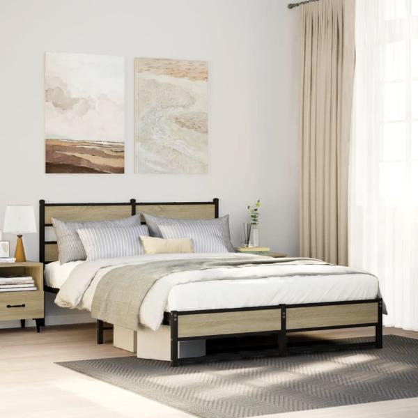 ARDEBO.de - Metallbett ohne Matratze Sonoma-Eiche 150x200 cm