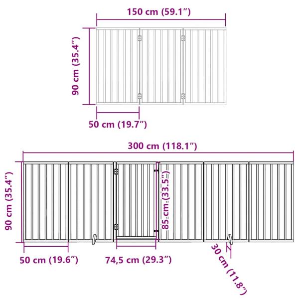 12-tlg. Hundetor mit Tür Faltbar Braun 600 cm Pappelholz