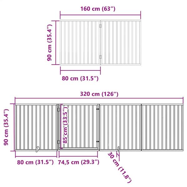 8-tlg. Hundetor mit Tür Faltbar 640 cm Pappelholz