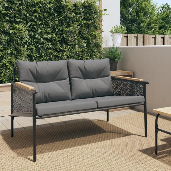 ARDEBO.de - Gartenbank mit Kissen 116 cm Schwarz Stahl