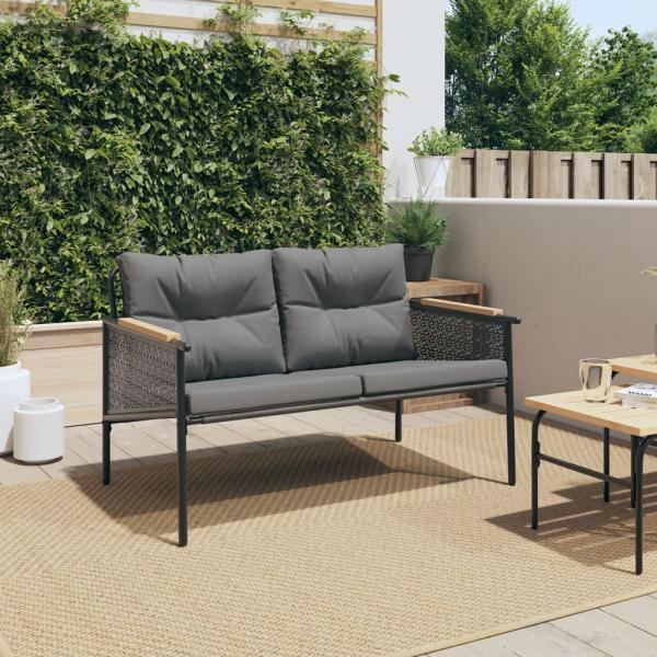 Gartenbank mit Kissen 116 cm Schwarz Stahl