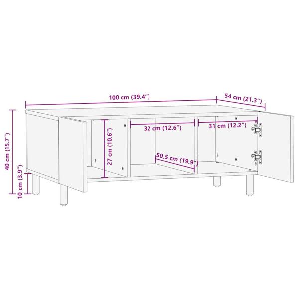 Couchtisch Schwarz 100x54x40 cm Raues Mangoholz