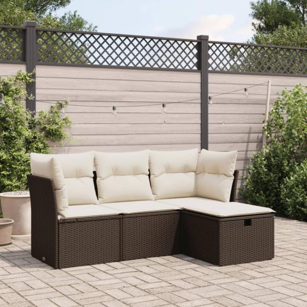 ARDEBO.de - 4-tlg. Garten-Sofagarnitur mit Kissen Braun Poly Rattan