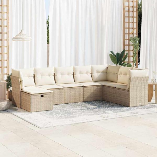 ARDEBO.de - 8-tlg. Garten-Sofagarnitur mit Kissen Beige Poly Rattan