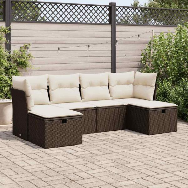 ARDEBO.de - 6-tlg. Garten-Sofagarnitur mit Kissen Braun Poly Rattan