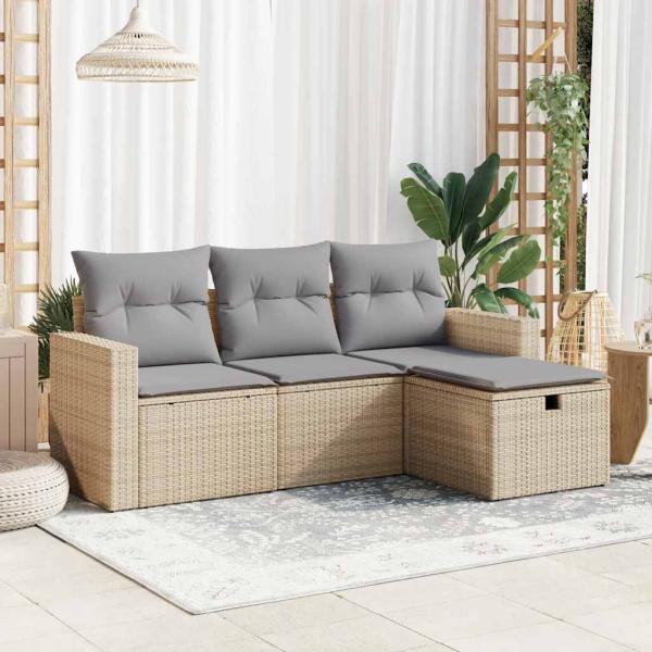 ARDEBO.de - 4-tlg. Garten-Sofagarnitur mit Kissen Beige Poly Rattan