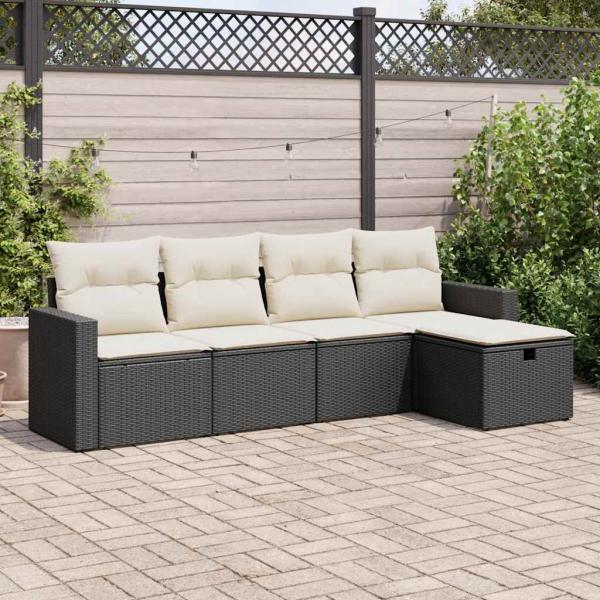 ARDEBO.de - 5-tlg. Garten-Sofagarnitur mit Kissen Schwarz Poly Rattan