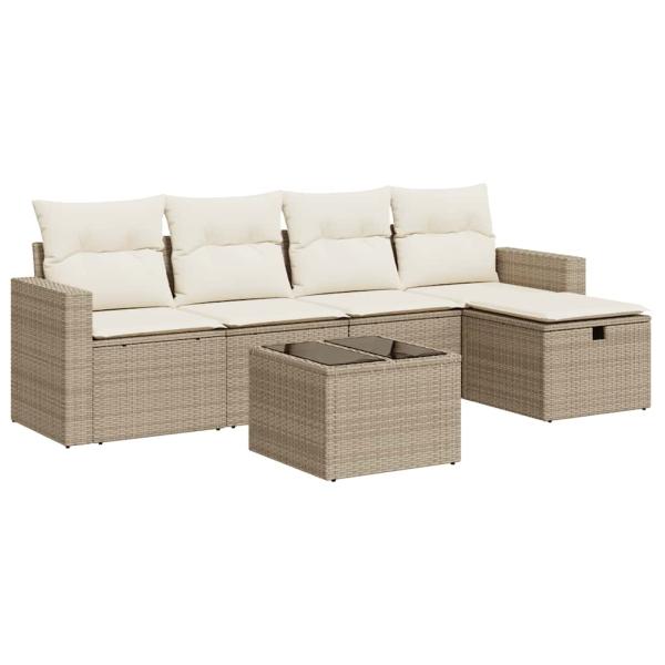 6-tlg. Garten-Sofagarnitur mit Kissen Beige Poly Rattan