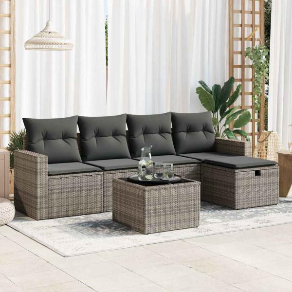 ARDEBO.de - 6-tlg. Garten-Sofagarnitur mit Kissen Grau Poly Rattan