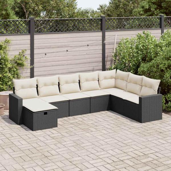 ARDEBO.de - 8-tlg. Garten-Sofagarnitur mit Kissen Schwarz Poly Rattan