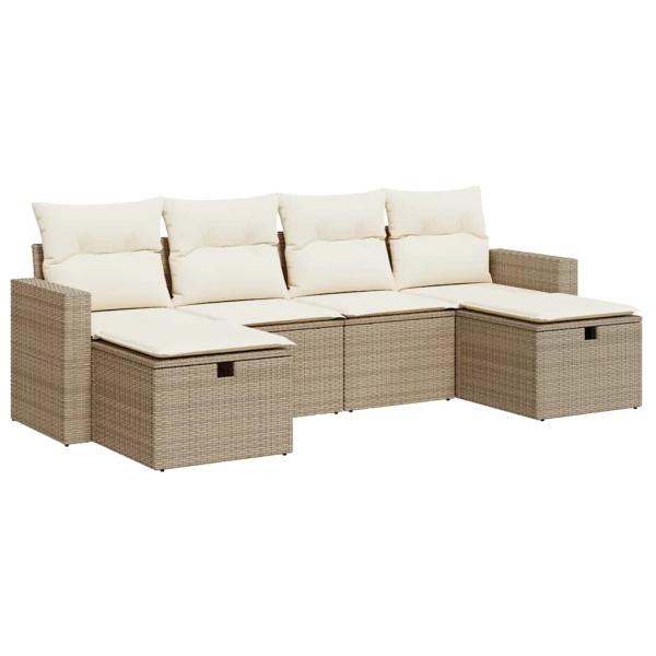 6-tlg. Garten-Sofagarnitur mit Kissen Beige Poly Rattan