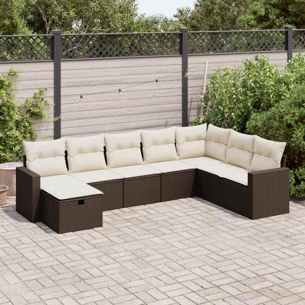 ARDEBO.de - 8-tlg. Garten-Sofagarnitur mit Kissen Braun Poly Rattan