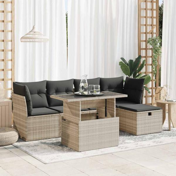 ARDEBO.de - 6-tlg. Garten-Sofagarnitur mit Kissen Hellgrau Poly Rattan