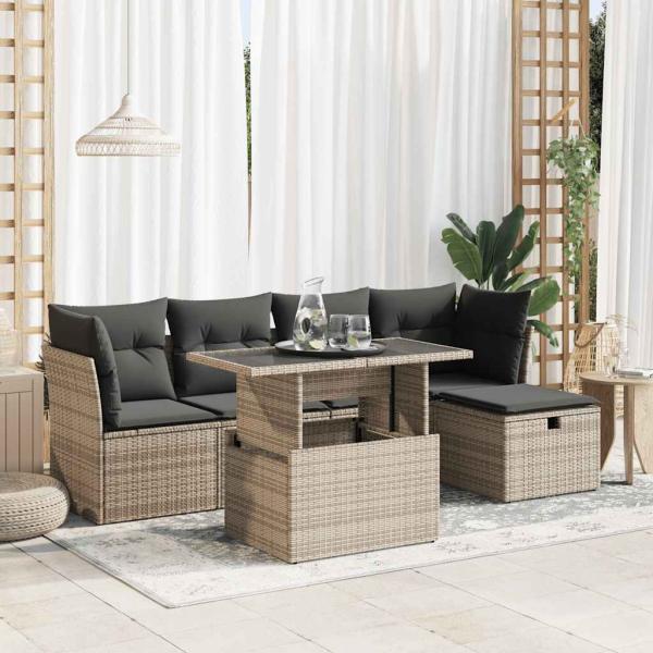 ARDEBO.de - 6-tlg. Garten-Sofagarnitur mit Kissen Grau Poly Rattan
