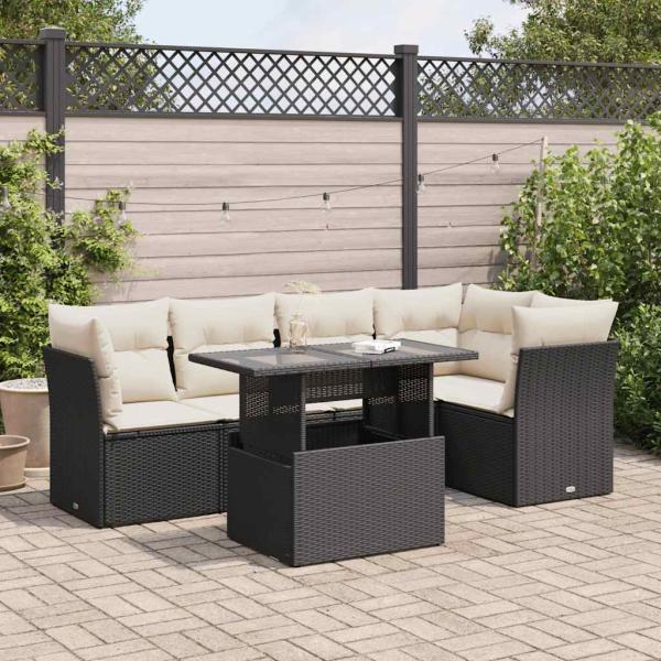 ARDEBO.de - 6-tlg. Garten-Sofagarnitur mit Kissen Schwarz Poly Rattan