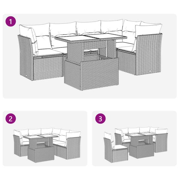 6-tlg. Garten-Sofagarnitur mit Kissen Schwarz Poly Rattan