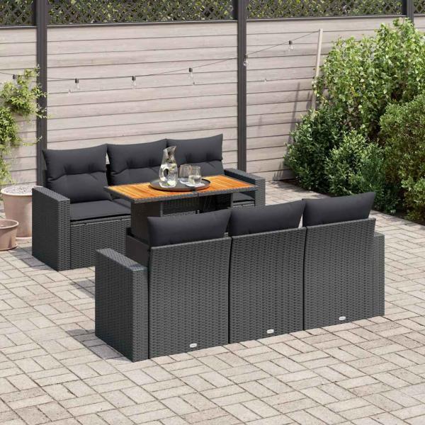 ARDEBO.de - 7-tlg. Garten-Sofagarnitur mit Kissen Schwarz Poly Rattan