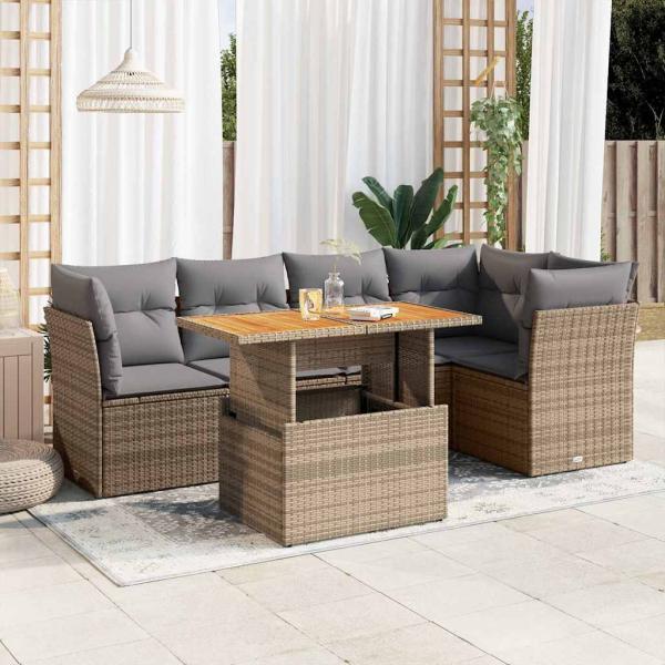 ARDEBO.de - 6-tlg. Garten-Sofagarnitur mit Kissen Beige Poly Rattan