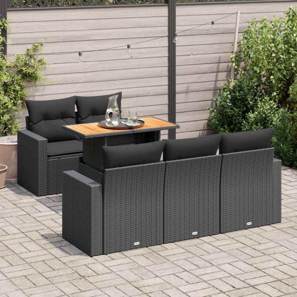 ARDEBO.de - 6-tlg. Garten-Sofagarnitur mit Kissen Schwarz Poly Rattan