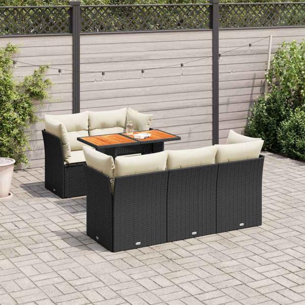 ARDEBO.de - 6-tlg. Garten-Sofagarnitur mit Kissen Schwarz Poly Rattan
