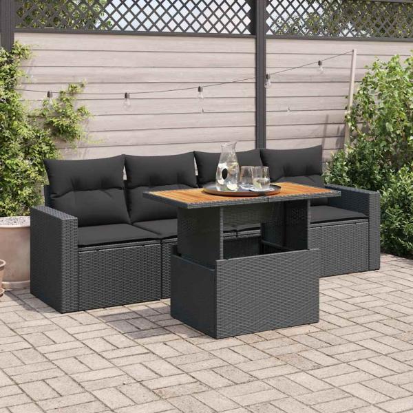 ARDEBO.de - 5-tlg. Garten-Sofagarnitur mit Kissen Schwarz Poly Rattan
