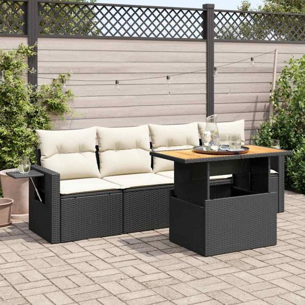 ARDEBO.de - 5-tlg. Garten-Sofagarnitur mit Kissen Schwarz Poly Rattan