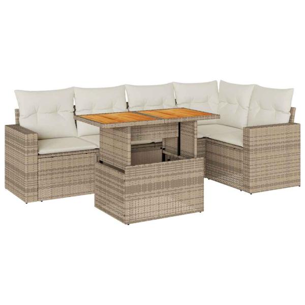 6-tlg. Garten-Sofagarnitur mit Kissen Beige Poly Rattan