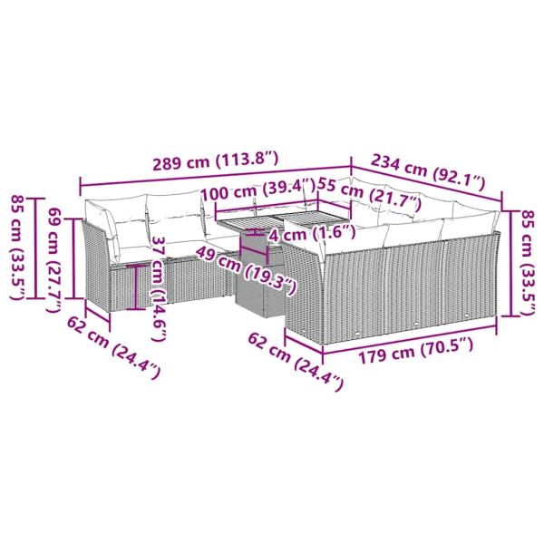 11-tlg. Garten-Sofagarnitur mit Kissen Schwarz Poly Rattan