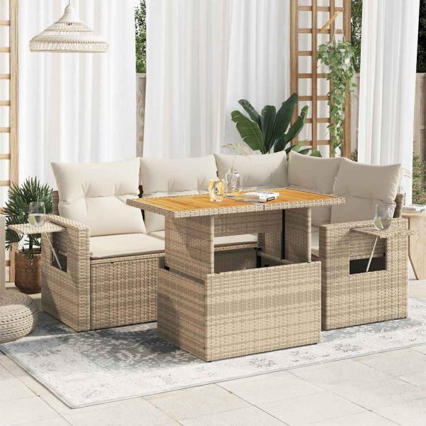 ARDEBO.de - 5-tlg. Garten-Sofagarnitur mit Kissen Beige Poly Rattan