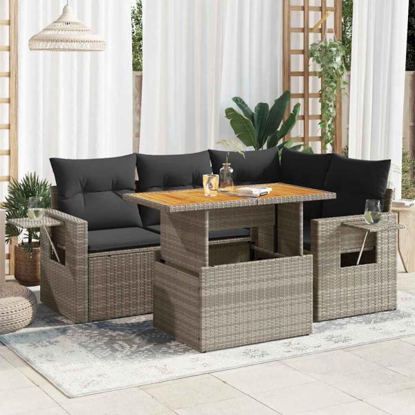 ARDEBO.de - 5-tlg. Garten-Sofagarnitur mit Kissen Grau Poly Rattan