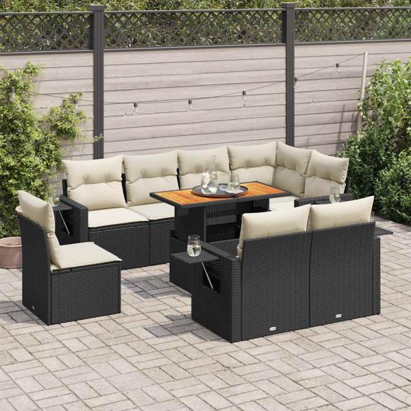 ARDEBO.de - 9-tlg. Garten-Sofagarnitur mit Kissen Schwarz Poly Rattan