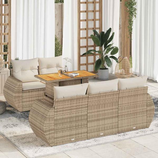 ARDEBO.de - 6-tlg. Garten-Sofagarnitur mit Kissen Beige Poly Rattan