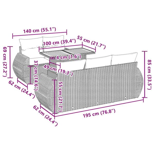 6-tlg. Garten-Sofagarnitur mit Kissen Beige Poly Rattan