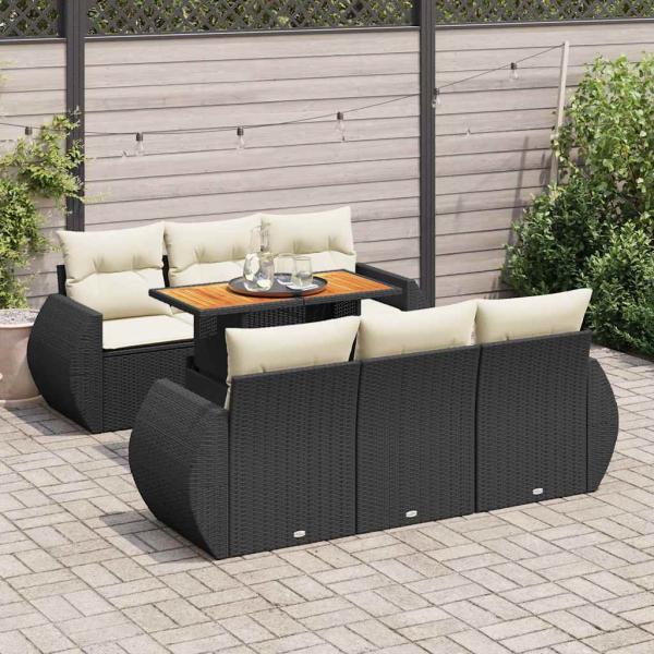 ARDEBO.de - 7-tlg. Garten-Sofagarnitur mit Kissen Schwarz Poly Rattan