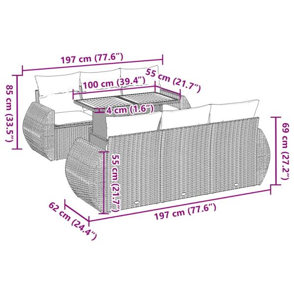 7-tlg. Garten-Sofagarnitur mit Kissen Schwarz Poly Rattan