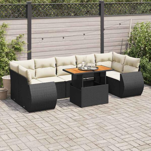 ARDEBO.de - 8-tlg. Garten-Sofagarnitur mit Kissen Schwarz Poly Rattan