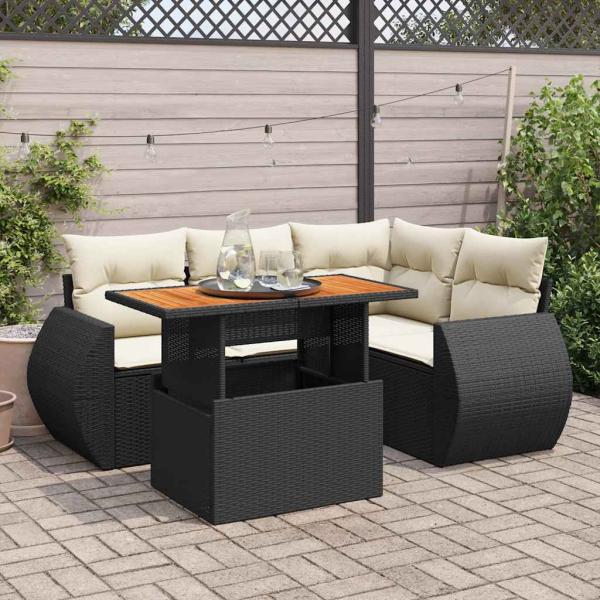 ARDEBO.de - 5-tlg. Garten-Sofagarnitur mit Kissen Schwarz Poly Rattan