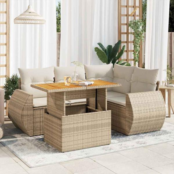 ARDEBO.de - 5-tlg. Garten-Sofagarnitur mit Kissen Beige Poly Rattan