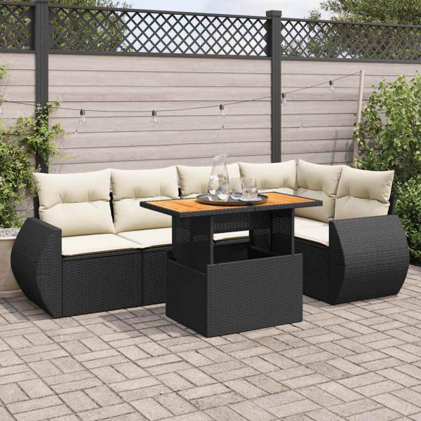 ARDEBO.de - 6-tlg. Garten-Sofagarnitur mit Kissen Schwarz Poly Rattan