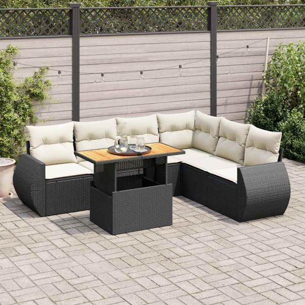 ARDEBO.de - 7-tlg. Garten-Sofagarnitur mit Kissen Schwarz Poly Rattan